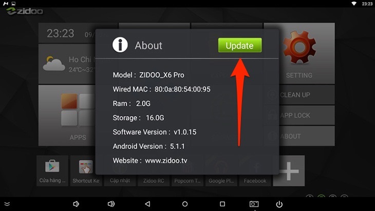 Cập nhật phần mềm mới cho Android tivi box